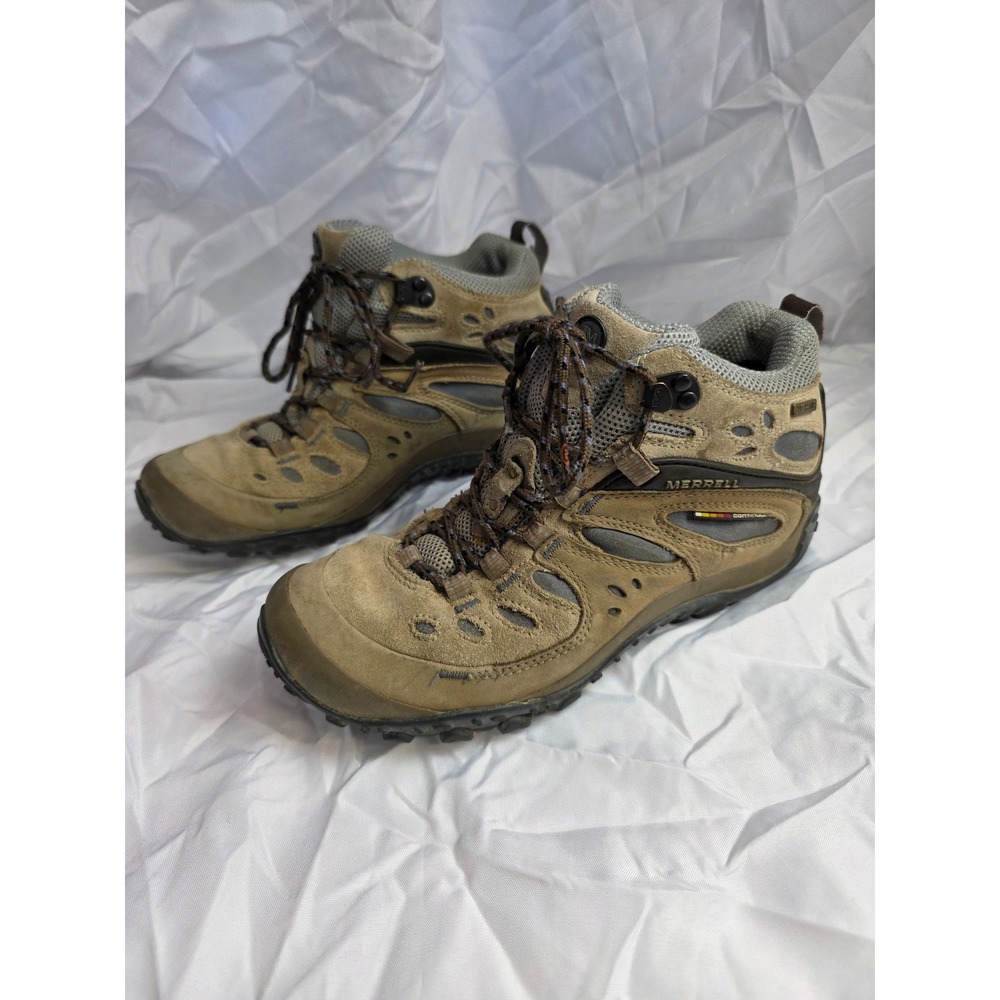 Merrell Chameleon Arc Mid Waterproof Hiking Boots Womens 9 Taupe Blue J86938